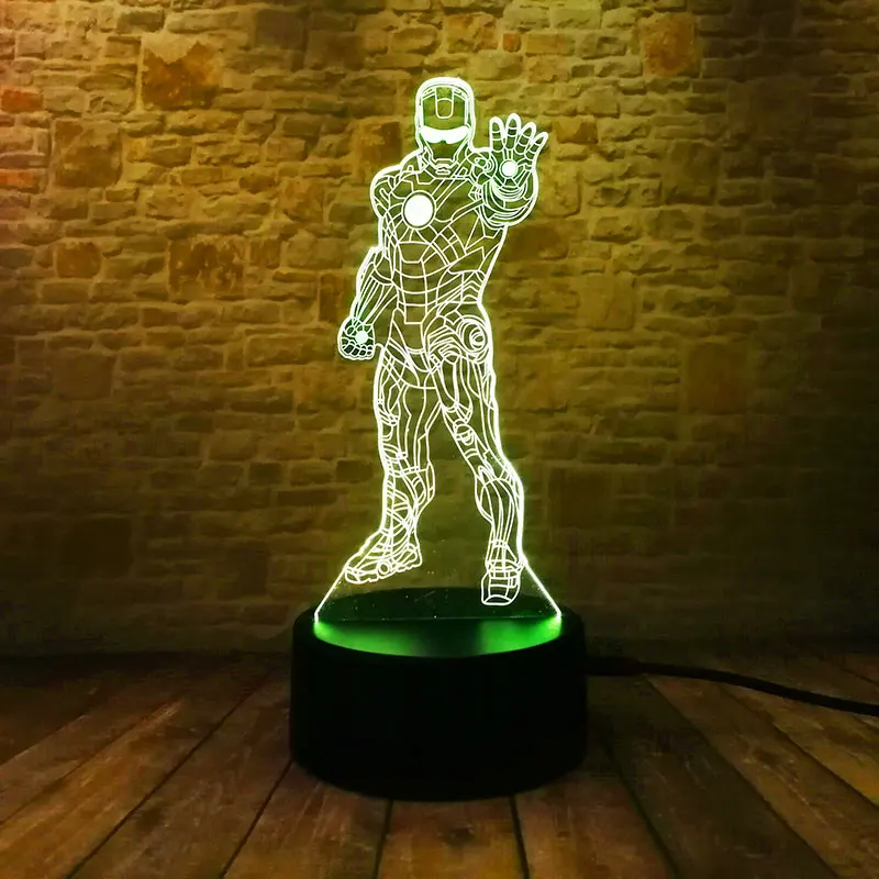 Супергерой Marvel, Железный человек, фигурка, 3D иллюзия, светодиодная лампа, 7 цветов, меняющая свет, Мстители, фигурка железного человека, модель игрушки