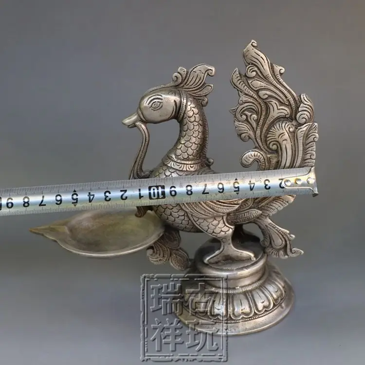 

Vintage Tibetan Silver Phoenix Statue Candelabrum candleholder Lucky Phoenix Statuary