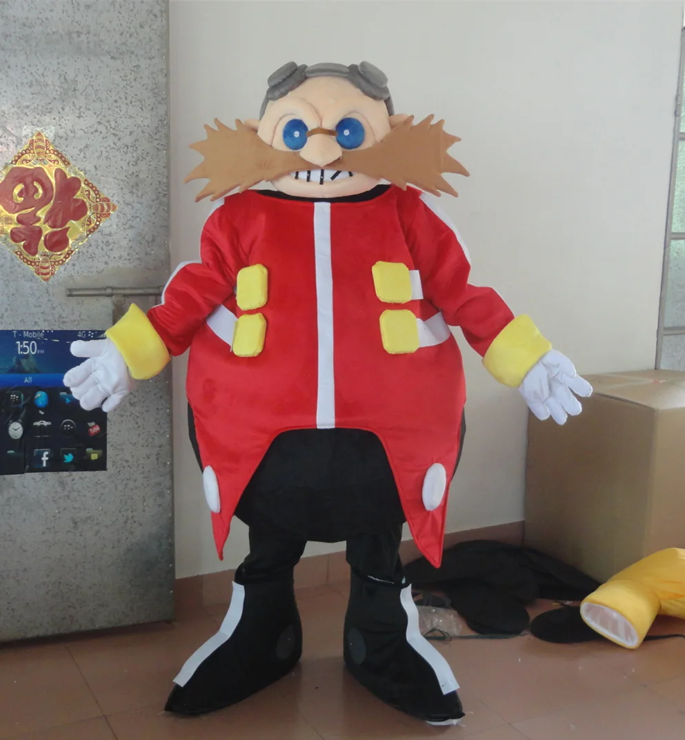 High quality Strange Pink Dr.Eggman Mascot Costume With Red Coat Brown