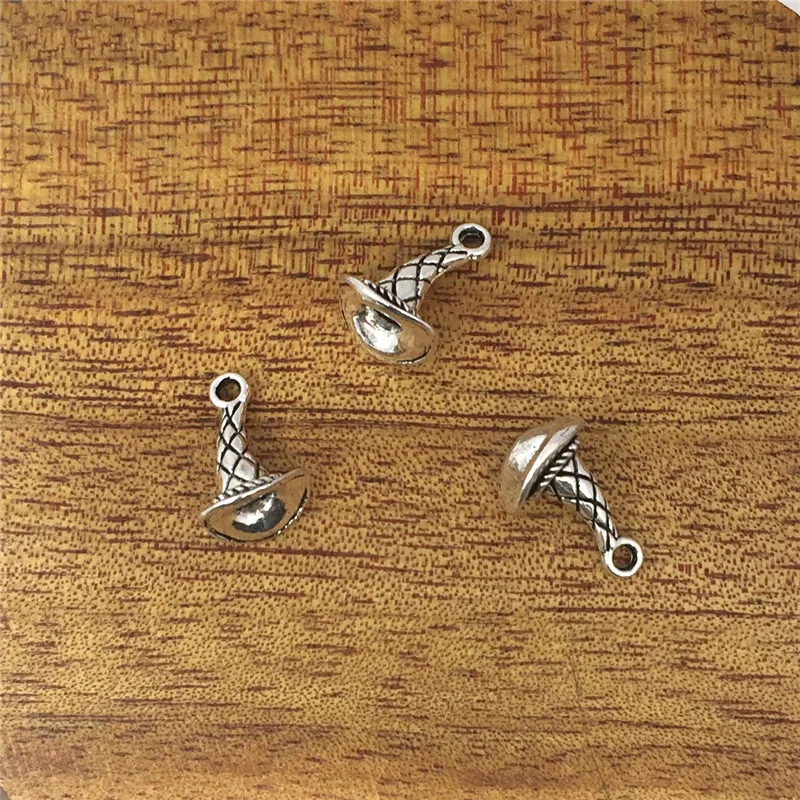 

15pcs Witch or Elf Hat Charm Antique Silver Pendant Witch Hat, 3D Double Sided Charm Jewelry 14*10mm