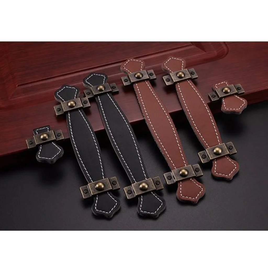 Artificial Leather Cabinet Handles Furniture Wardrobe Drawer Dresser Pulls Knobs, 6 Sizes Choices
