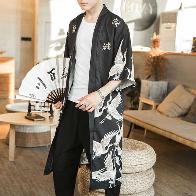 Men Baggy Japanese Kimono Jacket Cotton Linen Coat Loose Bathrobe Outwear  Jacket