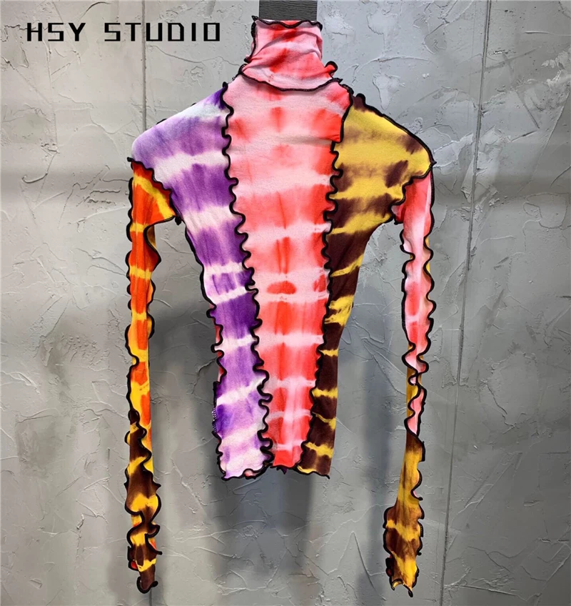 【HSY studo】 Осенняя Новая модная Приталенная футболка в стиле пэчворк три цвета Женская Базовая рубашка с длинным рукавом с высоким воротом Женская футболка для тела