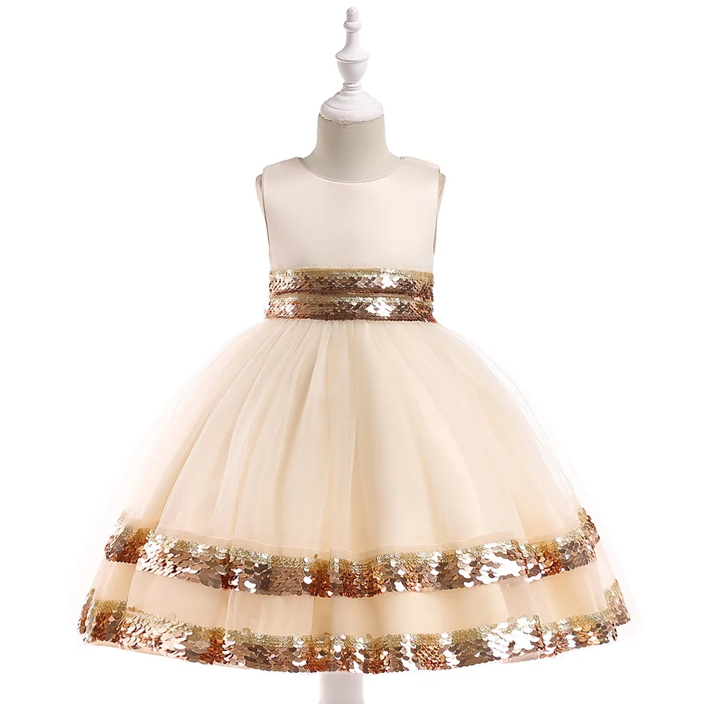 

New Autumn Female Children's Dresses Screen Garnish Stripe Children's Wedding Princess Dresses Performing Children Clothing