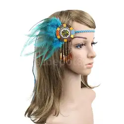 Винтажная богемная повязка на голову с перьями индийский хиппи плетеная кисточка лоб головные уборы головной убор женские аксессуары для