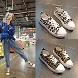 2019 Демисезонный Leopard Для женщин молодая девушка, студентка обувь мода круглый носок прогулочная повседневная женская обувь Туфли без