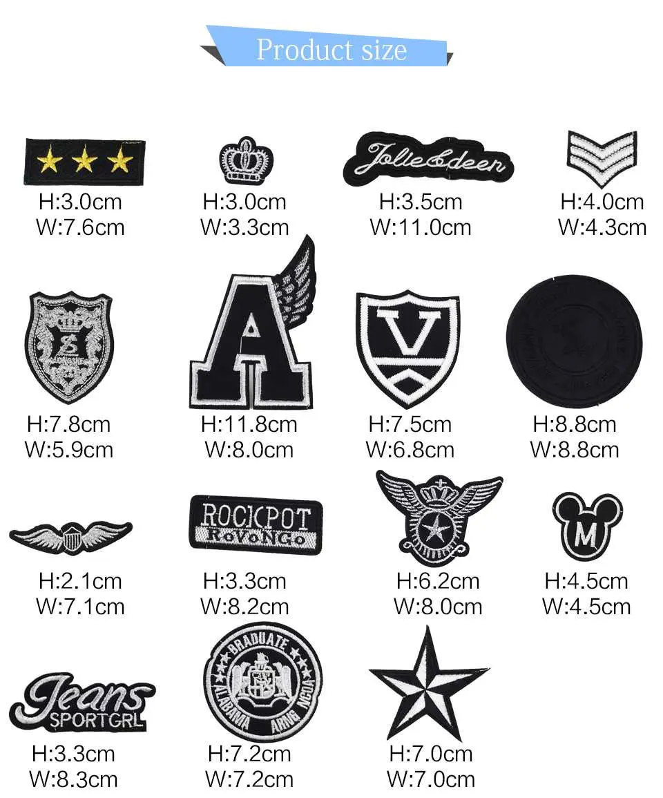Black Iron On Patches Letter A Wings Mickey Mouse Head M Star Patch Embroidery Applique Designs Stickers On Clothes (2)