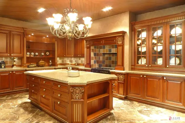 American Red Cherry Wood Antique Kitchen Cabinet Design 100