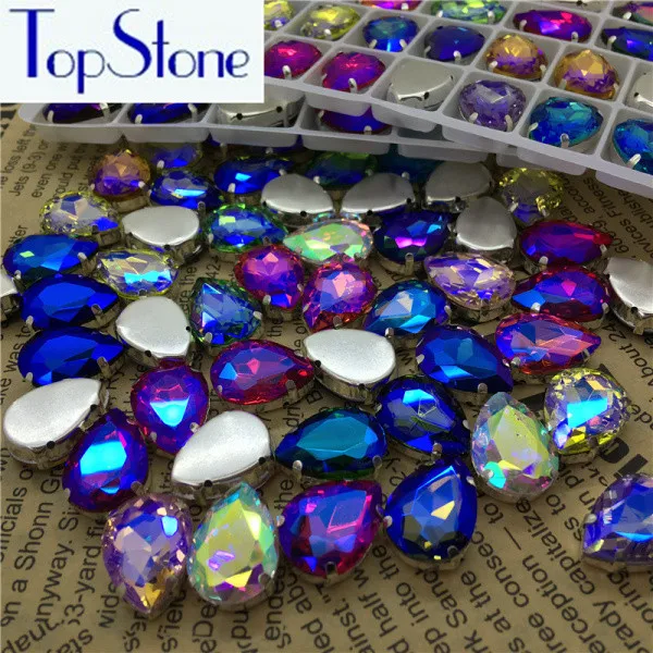 Стразы-капельки из стекла с кристаллами в форме каплей, с серебряной окантовкой, все цвета AB, пришивные камни 10x14~ 20x30 мм - Цвет: mix ab