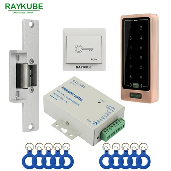 

RAYKUBE Access Control Kit Electric Strike Lock + Password Keypad FRID Reader+ID Keyfobs+Exit Hot Sale Password Keypad