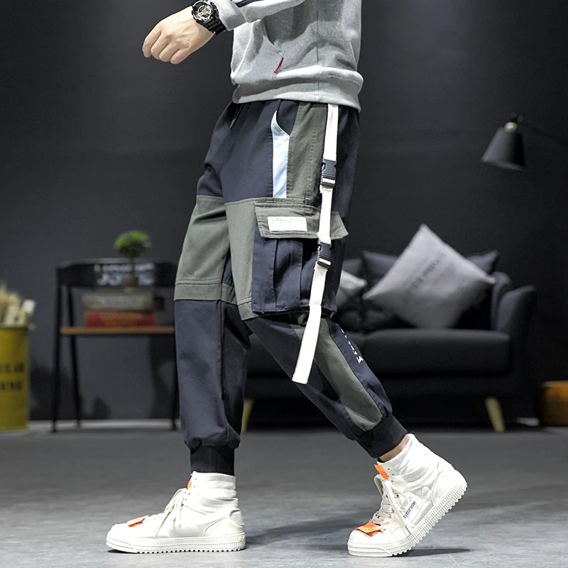 

2019 Autumn Men Multi Pocket Harem Pants Trousers Men Streetwear Cargo Pant Hip Hop Casual Trousers Joggers Hombre ABZ484