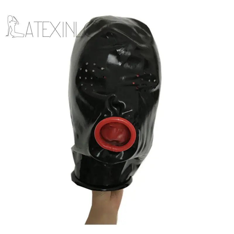 Sexy-Black-Latex-Hood-Mask-Fetish-Open-Red-Condom-Mouth-with-Small-Holes-Eyes -2