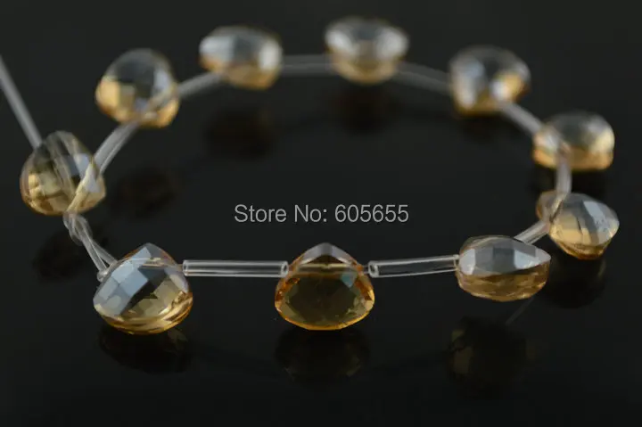 

10mm Faceted Champagne Yeloow Glass Crystal Quartz Flat Drop loose Beads