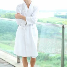 Мужской весенне-осенний банный халат из хлопка с вафельным принтом, белое банное кимоно для отеля, Мужская Ночная рубашка для отдыха