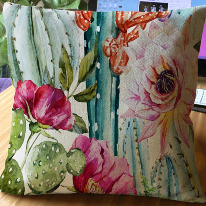 Cactus Tropical Flower Linen Pillow Case Sofa Car Throw Cushion Cover Decorative Pillows Cover for Home Decoration Pillowcase