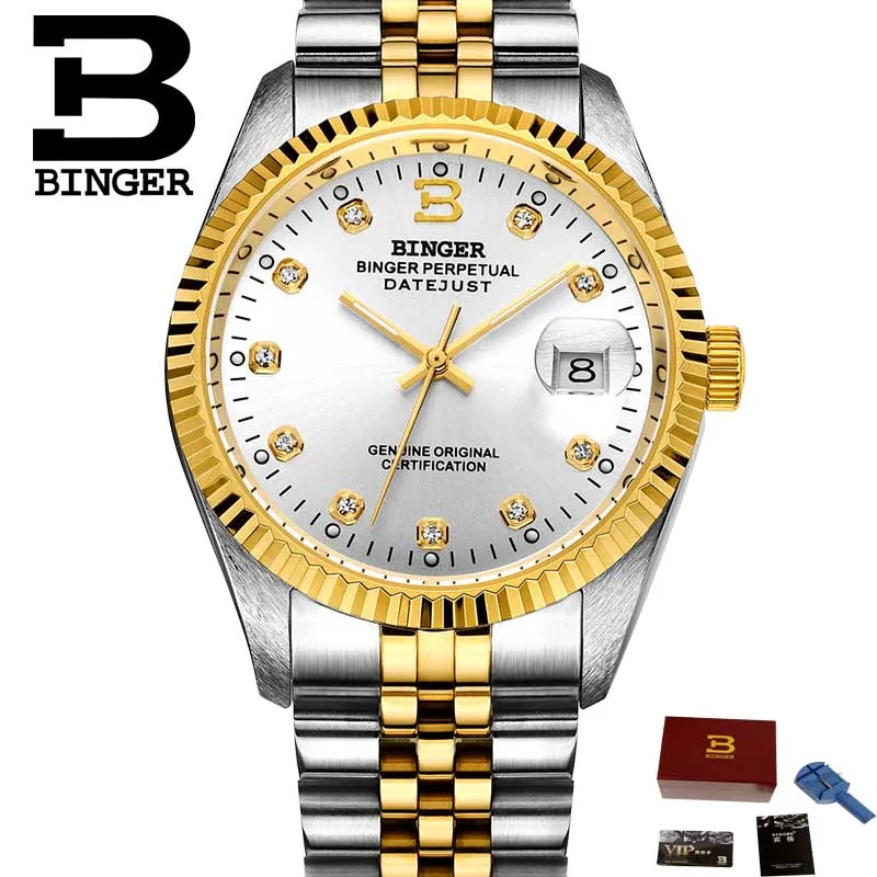 Горячая Мода для мужчин Топ бренд БИНГЕР часы автоматические механические мужские настольные роскошные золотые часы сталь - Цвет: Men watch 08