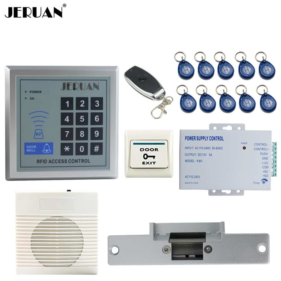 

JERUAN new RFID Password Access Controller system kit+Speaker doorbell+Remote control+Exit Button+In stock Free shipping