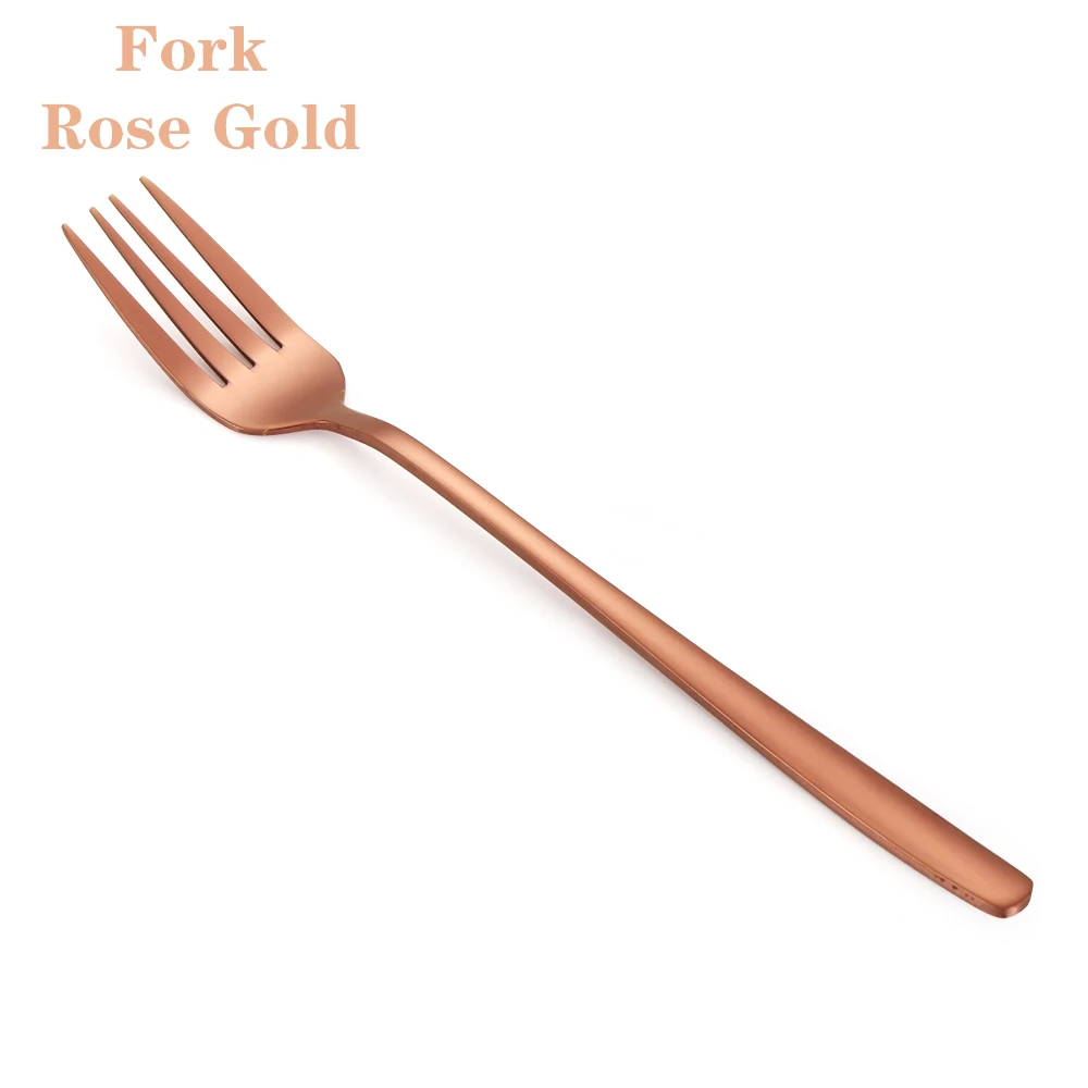Rose Gold-Fork 1 шт. ложка с длинной ручкой из нержавеющей стали вилка для супа, мороженого, чайная ложка для кофе, посуда, столовые приборы, для кухни - Цвет: Rose Gold-Fork