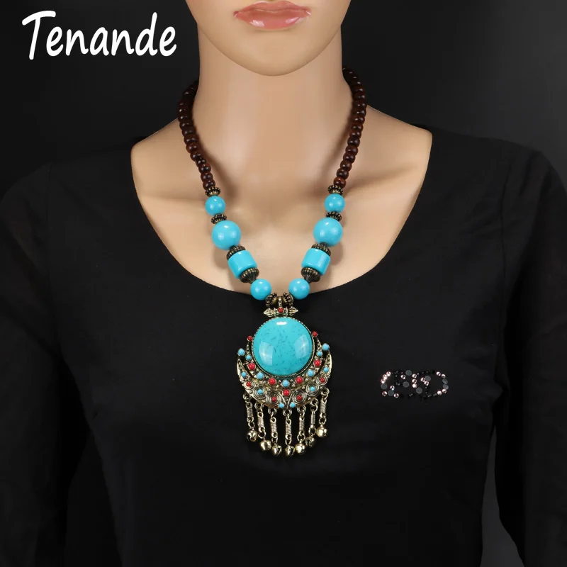 

Tenande New Bohemia Long Ethnic Necklaces & Pendant Maxi Natural Stones Vintage Strand Statement Necklaces For Women Jewelry