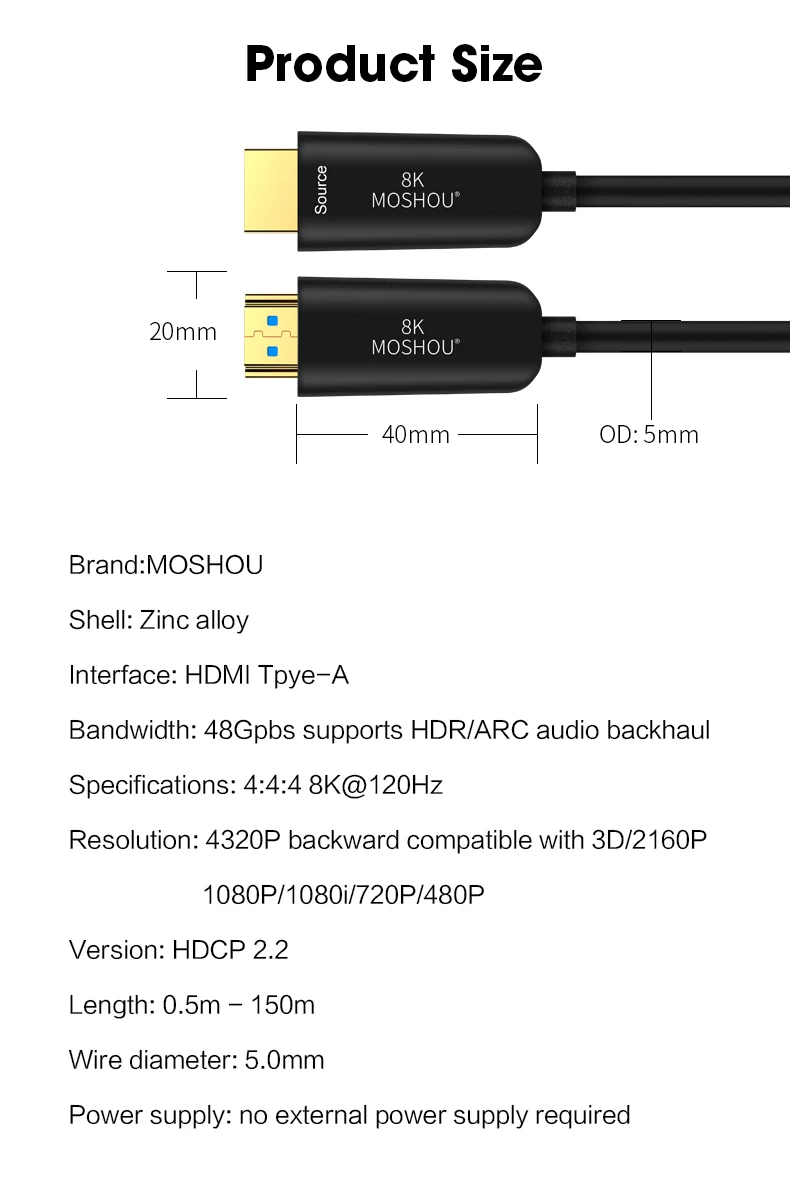 MOSHOU волоконно-оптический HDMI 2,1 кабель Ultra-HD(UHD) 8 к КАБЕЛЬ 120 ГГц 48Gbs с Аудио& Ethernet HDMI шнур HDR 4:4:4 без потерь кабл