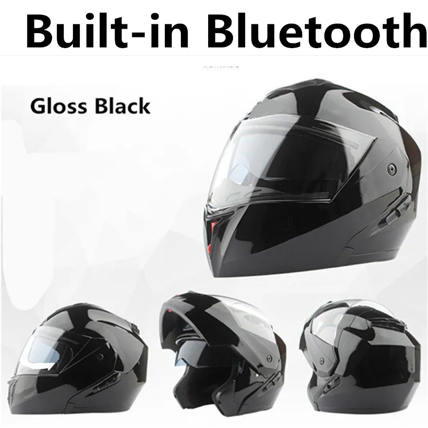 Глянцевый черный встроенный Bluetooth мотоциклетный шлем флип-ап шлемы Capacete Duas Vizeira BT Шлем Moto Casco DOT сертификат