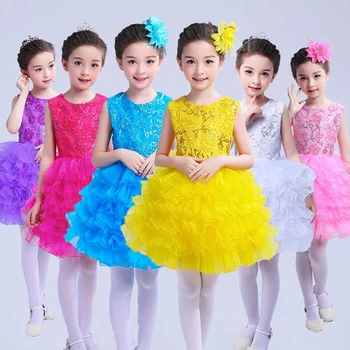 

Children Jazz Performance Dresses Tutu Sequins Ballet Dress Kids Modern Dancing Costumes Ballroom dancewear For Girls Outfits