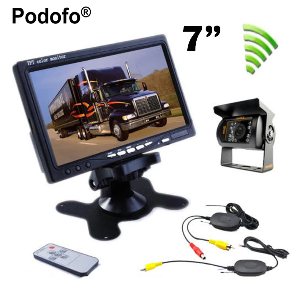 

Podofo Wireless Truck Vehicle Car Rear View Camera Night Vision Waterproof Backup Kit 7" TFT LCD Monitor High Solution 420 TVL
