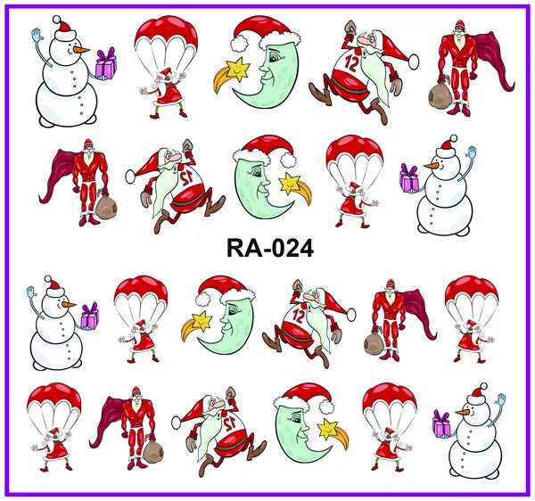 UPRETTEGO дизайн ногтей Красота водная наклейка слайдер наклейки для ногтей Рождество олень Супермен снеговик носки Луна RA019-024 - Цвет: RA024