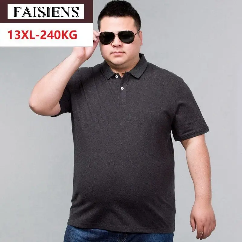 FAISIENS Men10XL 12XL однотонные рубашки короткий рукав отложной воротник плюс размер большой 8XL 9XL черный синий хлопок классическая простая рубашка