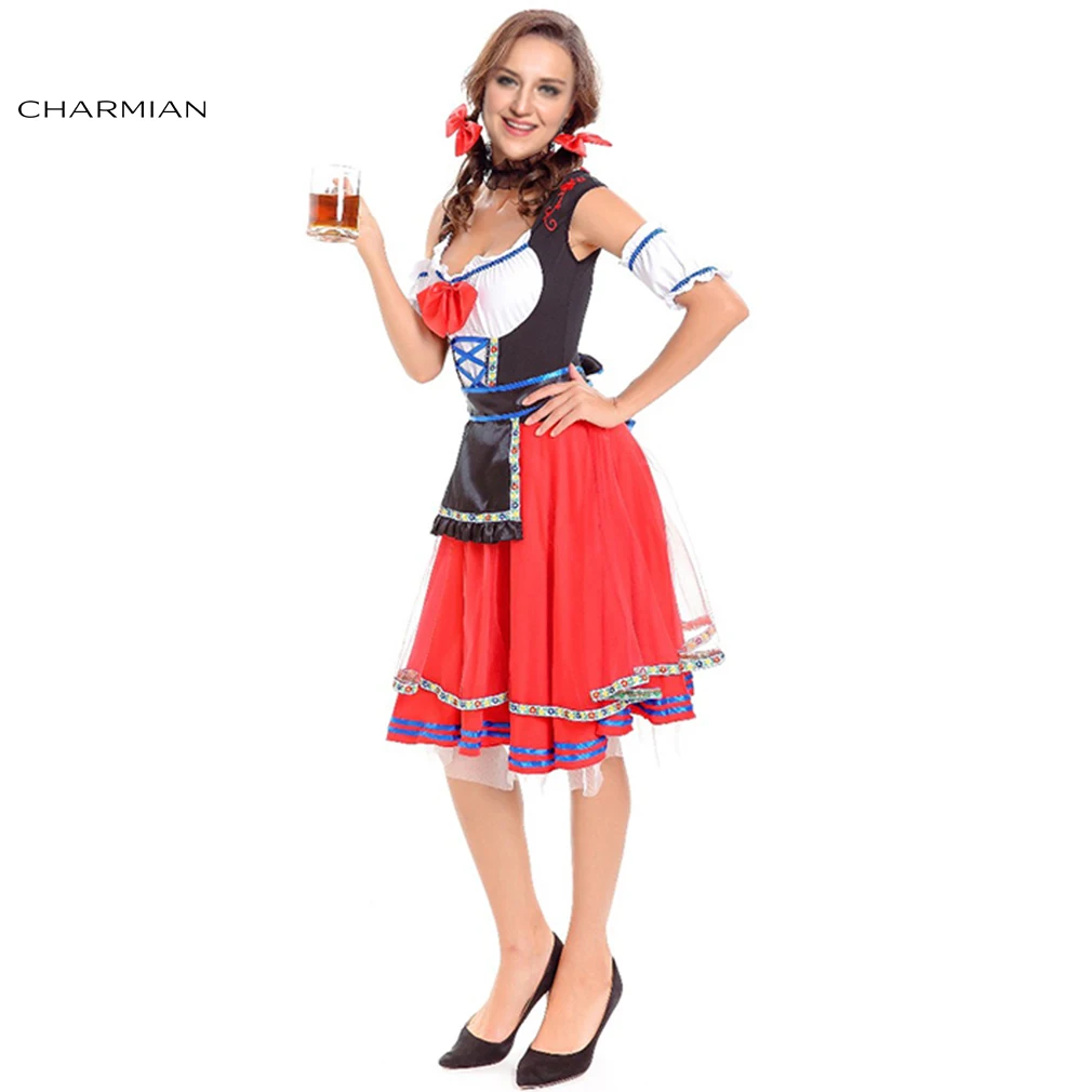 Charmian Sexy Beer Costumes for Women German  Wench Fancy Dress Oktoberfest Costume Cosplay Carnival Party Bavarian Costume