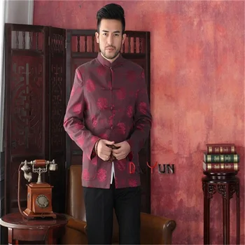 

Burgundy Chinese Tradition Men's Kung Fu Jacket Silk Satin Coat Mandarin Collar Tang Suit S M L XL XXL XXXL Wholesale Retail