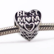 Подходит Pandora талисманы браслеты 925 пробы серебряные ювелирные изделия Best Mum сердце ажурные бусины для женщин