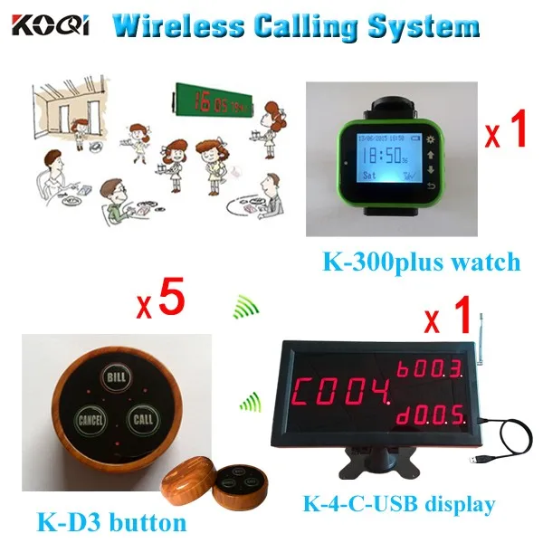 K-4-C-USB+K-300plus-green+D3-Wood 1+1+5 Restaurant Table Call