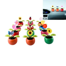 New Solar Powered Flip Flap Dancing Flower For Car Decor Automatic Dancing Flower Toy Gift