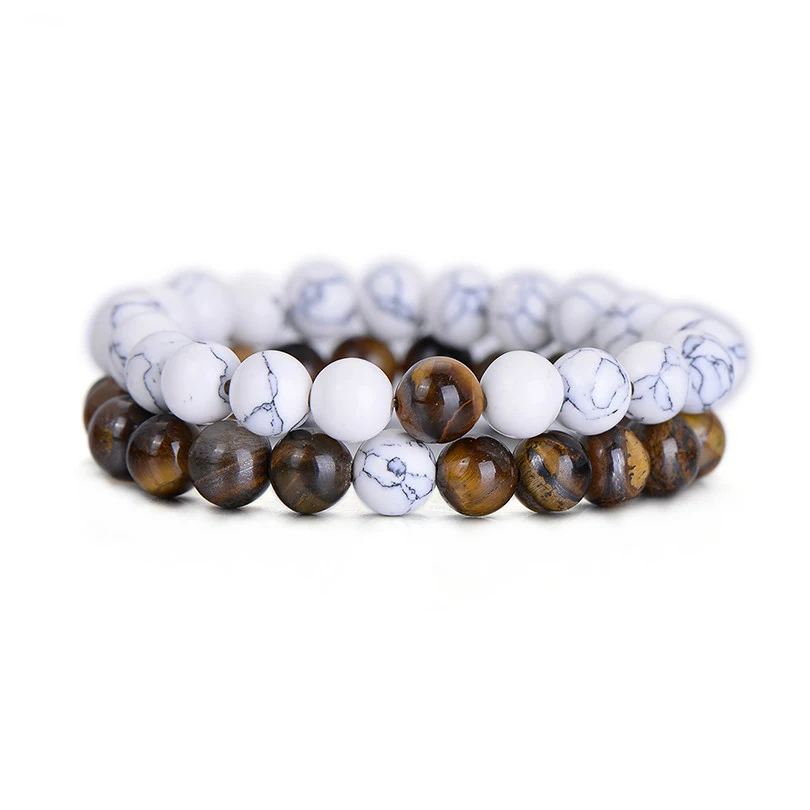 

2Pcs/Set Natural Stone Fashion Distance Bracelets For Couple Tiger Eye Stone Yin Yang Buddha Strand Bracelet Men Women Jewelry