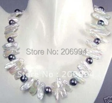 

Wholesales real white black freshwater pearl necklace fashion jewellery free shipping