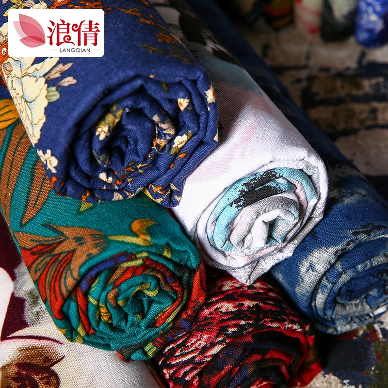 Фото Печатные хлопок и лен ткани в китайском стиле Цвет синий белый фарфор Ручная