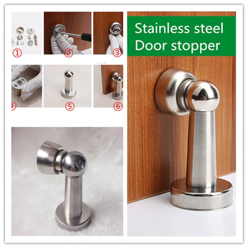 

Silver stainless steel door stop soft grip magnetic door stop wall suction bedroom door stop door hardware accessories