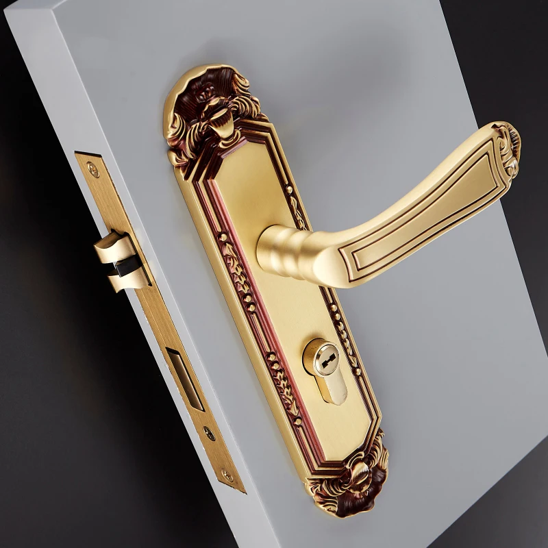  1Set European Brass Door Handle Lock Set Security Anti-theft Interior Door Lock Unequal Double Door - 33050918012