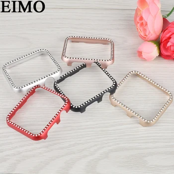 

EIMO Diamond case cover For Apple watch 4 band 44mm Apple watch case Iwatch 42mm Aluminum alloy Frame Crystal protective shell