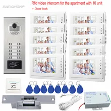 Rifd Cards Intercom For 10 Apartments Camera Doorbell With Electric Strike Lock Wired Video Intercom Home Security System Unit