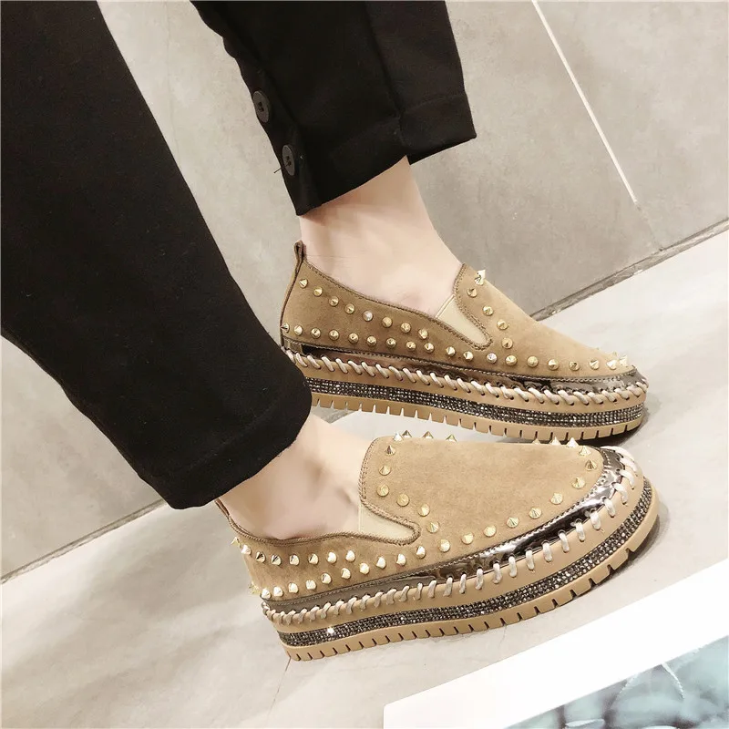 

2019 Spring New Women Loafers Bling Rivet Crystal Flat Casual Shoes Platform Sneakers Women Shoes