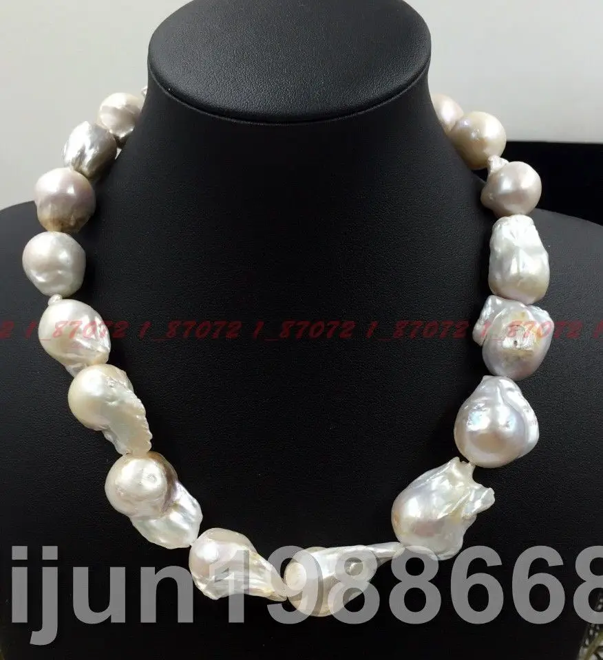 

18''WHITE PEARL NECKLACE SOUTH SEA REAL HUGE AAA BAROQUE 18MM