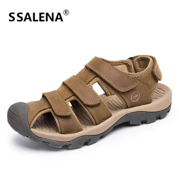 

Men Hook&Loop Leather Sandals Male Breathable Beach Roman Sandals Men Comfortable Outdoors Casual Cut Out Shoes AA51624