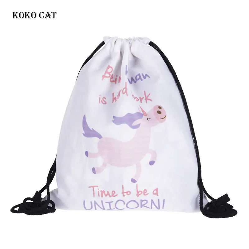 

Women Shopping Draw Pocket Cute Cartoon Unicorn Printing Drawstring Pocket LadiesTraining Canvas Small Backpack Mochila Knapsack