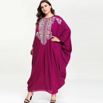 

Women Flower Embroidery Plus Size Long Dress Batwing Sleeve Muslim Dubai Abaya Moroccan Kaftan Loose Style Dresses Vestido