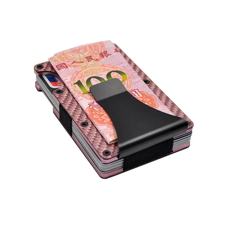 Высокое качество Тонкий RFID Блокировка Металл Мини Зажимы для денег ID держатель кредитной карты углеродного волокна Алюминий Для женщин Для мужчин кошелек M11 - Цвет: carbon fiber-pink