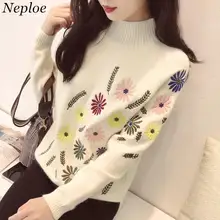 Neploe осенне-зимний свитер элегантный цветочный Вышивка Pulover длинный рукав повседневный джемпер женский свободный Трикотаж Топы 37227