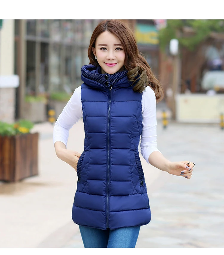 Осень зима Для женщин зимние Вязаные Жилеты для без рукавов Тонкий с капюшоном