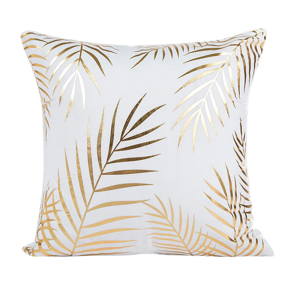 New Luxury Gold Foil Printing Cover of Pillow Soft Waist Throw Pillow Cover Home Gold and white Color Pillow Case PP23